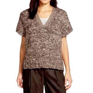 Lafayette 148 short V NECK sweater SIZE LARGE S TEXTURED SHORT SLEEVE